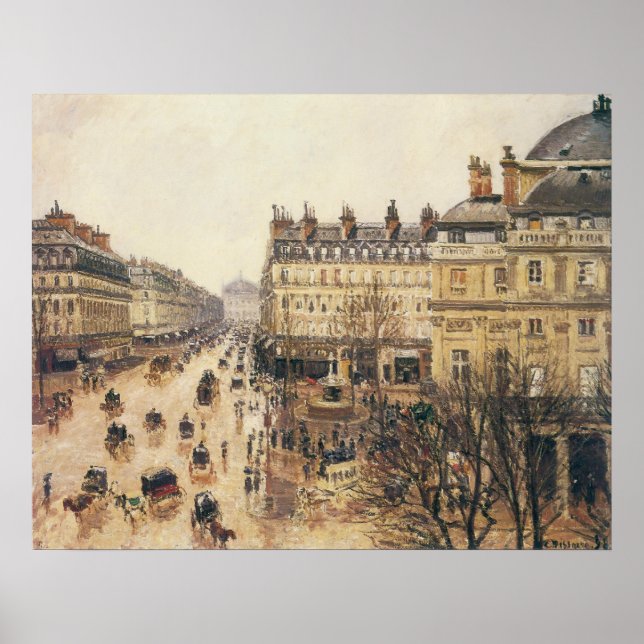 Ställe du Theater Francais, Paris Rain av Pissarro Poster (Framsidan)