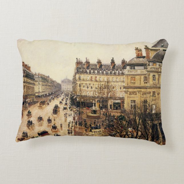 Ställe du Theater Francais, Paris Rain av Pissarro Prydnadskudde (Baksidan)