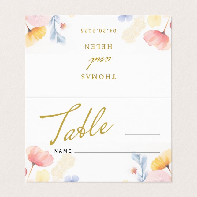 Ställe-mappat kort för blommigt Bröllop Bordsnumme (Utsida ovikt)