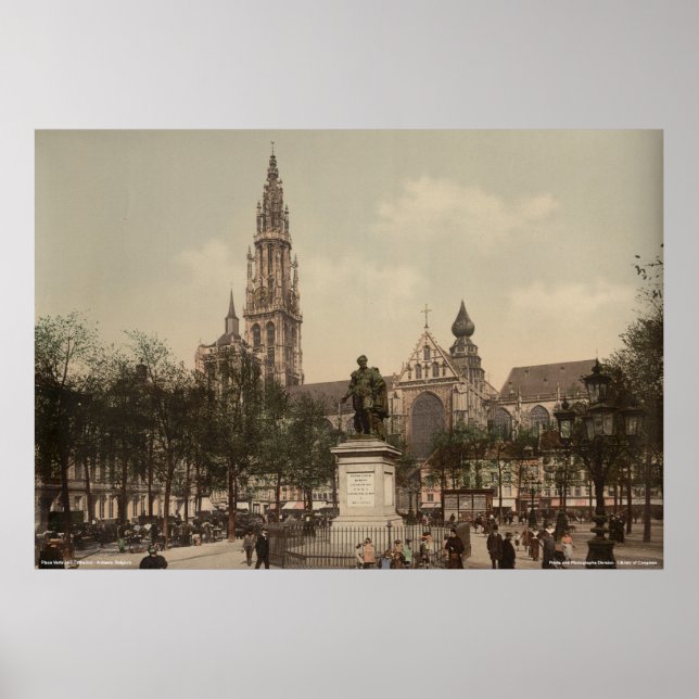Ställe Verte and cathedral, Antwerpen, Belgien Poster (Framsidan)