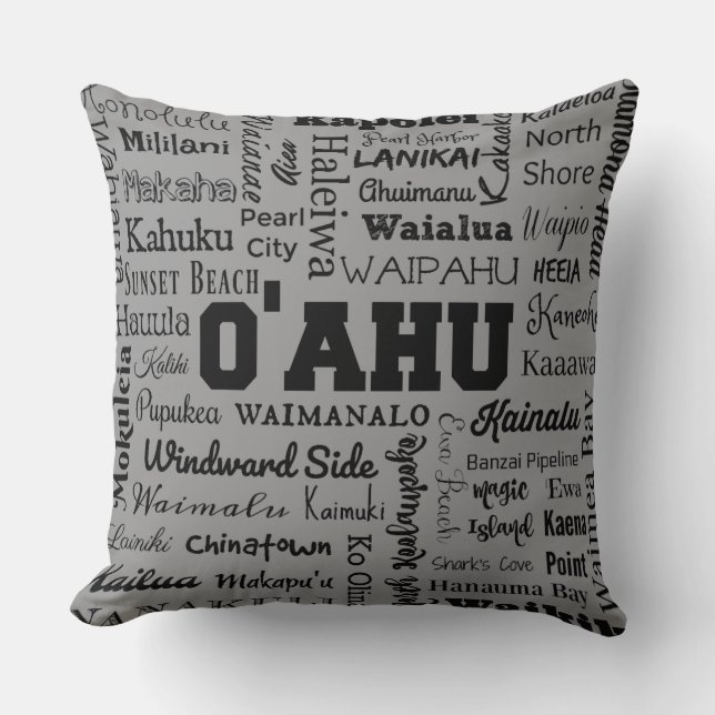 Ställen av O'ahu Hawaii, grått och svart Kudde (Framsida)