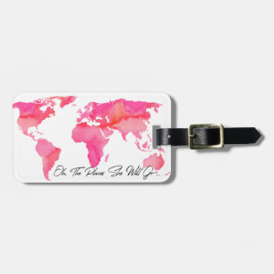 Ställen kommer att gå Rosa Watercolor World Map Bagagebricka
