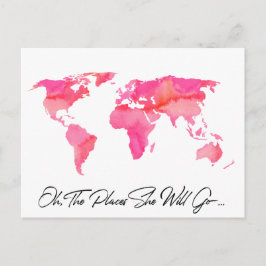 Ställen kommer att gå Rosa Watercolor World Map Vykort