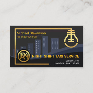 Stället för nattstaden Skyline Guld Bulb Taxi Visitkort