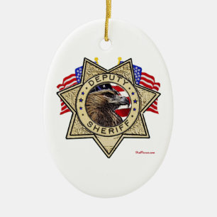 Ställföreträdande emblem för sheriff julgransprydnad keramik