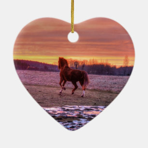 Stallion Runhome vid Sunset på Ranch Julgransprydnad Keramik