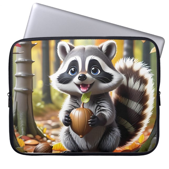 Ställning av hösten för cute Kawaii stil Raccoon Laptop Fodral (Framsidan)