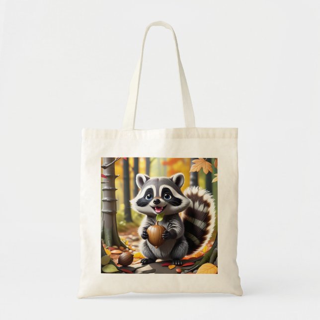 Ställning av hösten för cute Kawaii stil Raccoon Tygkasse (Framsidan)