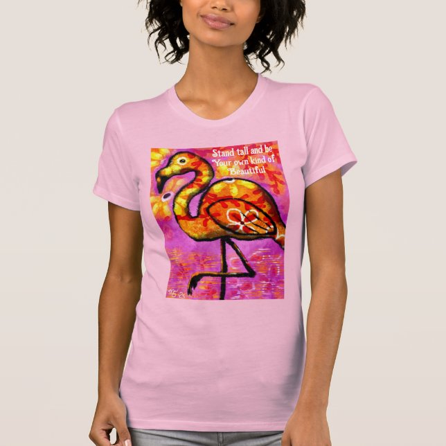 Ställtall Flamingo Viktigt Rosa Orange T Shirt (Framsida)
