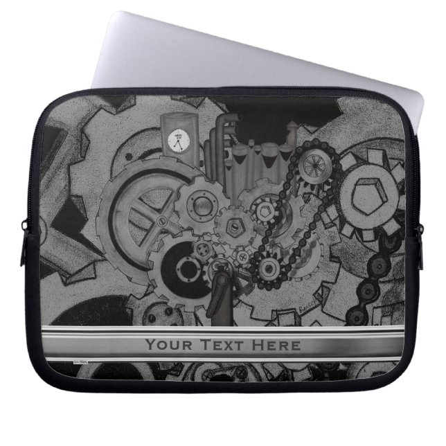 Stålpunktsmaskiner (monokrom) laptop sleeve (Framsidan)
