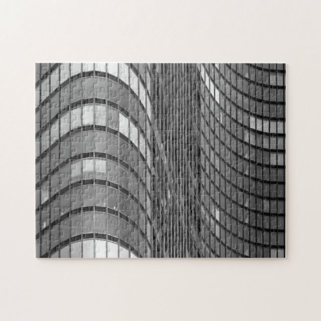 Stålsätta och den glass gardinväggen av modernt pussel (Horisontell)