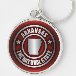 "Stålsätter Arkansas" (röda) Keychains, Rund Silverfärgad Nyckelring