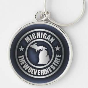 "Stålsätter Michigan" Keychains (blått) Rund Silverfärgad Nyckelring