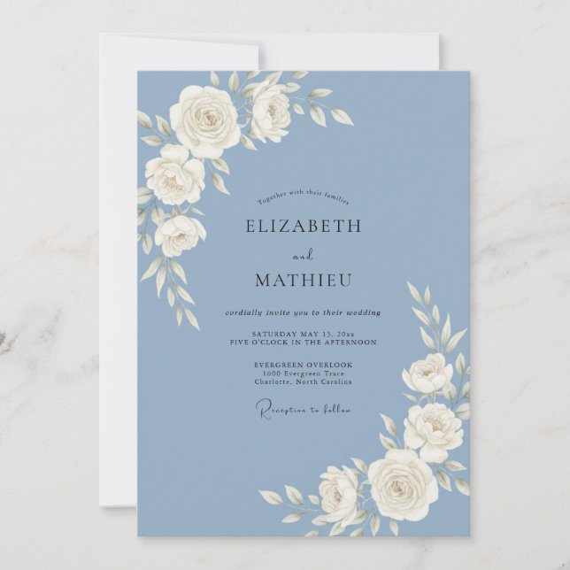 Stålvit Ranunculus-Eukalyptus-Hochzeit Inbjudningar (Framsida)