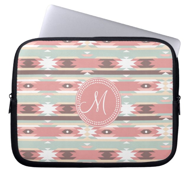Stam- Aztec rosa Monogrammönster Laptop Sleeve (Framsidan)