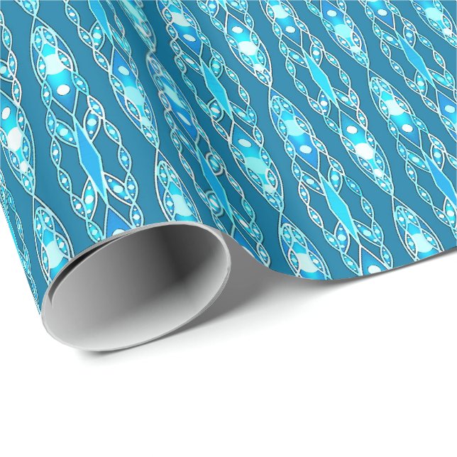 Stam- Batik - havblått och Aqua Presentpapper (Rullad Hörn)