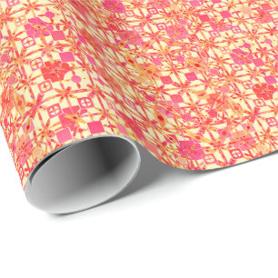 Stam- Batik - orange, korallrosa och fuchsia Presentpapper