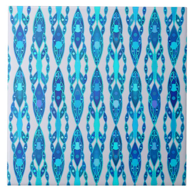 Stam- Batik - safirblått och silvergrå färg Kakelplatta (Framsidan)