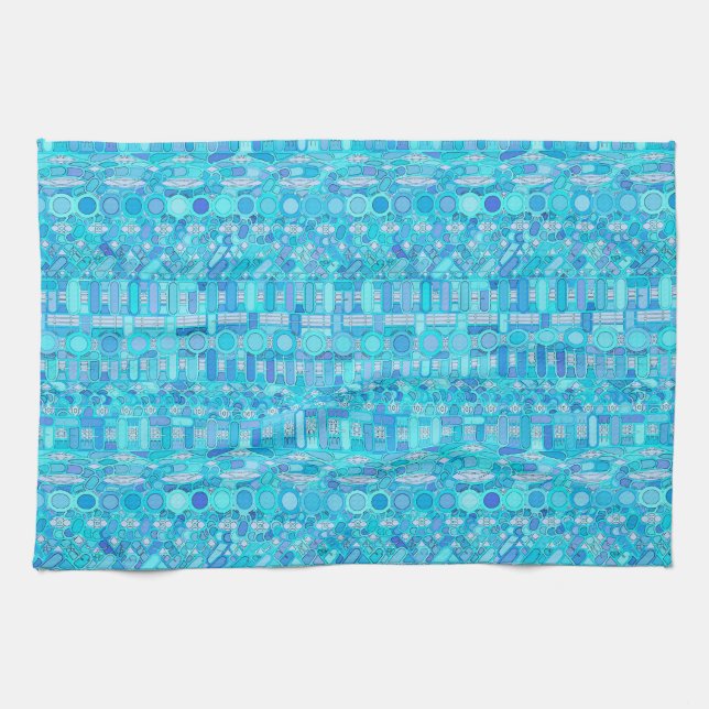 Stam- Batik - skuggar av blått Kökshandduk (Horisontell)