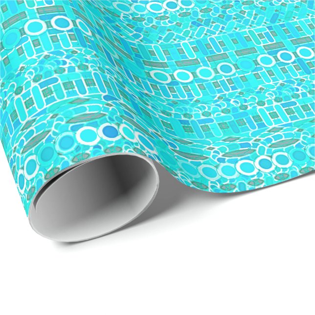 Stam- Batik - turkos, aqua och grå färg Presentpapper (Rullad Hörn)