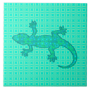 Stam- batikGecko - turkos/påfågel Kakelplatta
