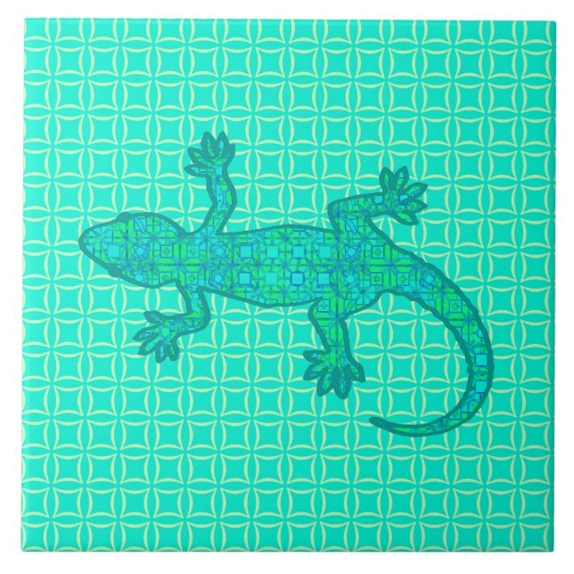 Stam- batikGecko - turkos/påfågel Kakelplatta (Framsidan)