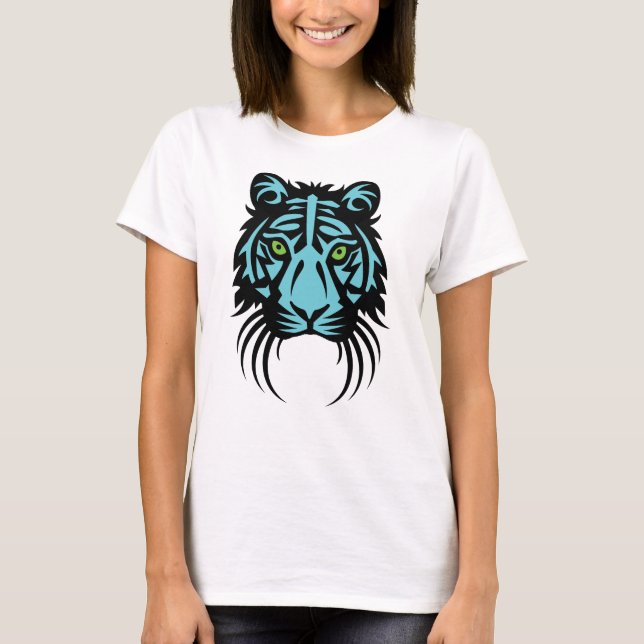 Stam- blått för tigertatueringsvart tee shirt (Framsida)