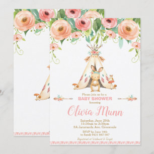 Stam- Boho för skogsmark för kaninkaninbaby shower Inbjudningar