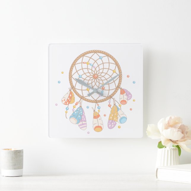 Stam- Dreamcatcher Boho babybarnkammare Fyrkantig Klocka (Hem)