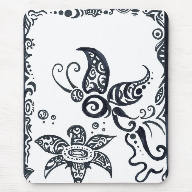 Stam- fjäril i svart bläckmousepad musmatta (Framsidan)