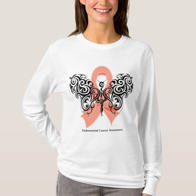 Stam- fjärilsband för Endometrial cancer T Shirt (Framsida)