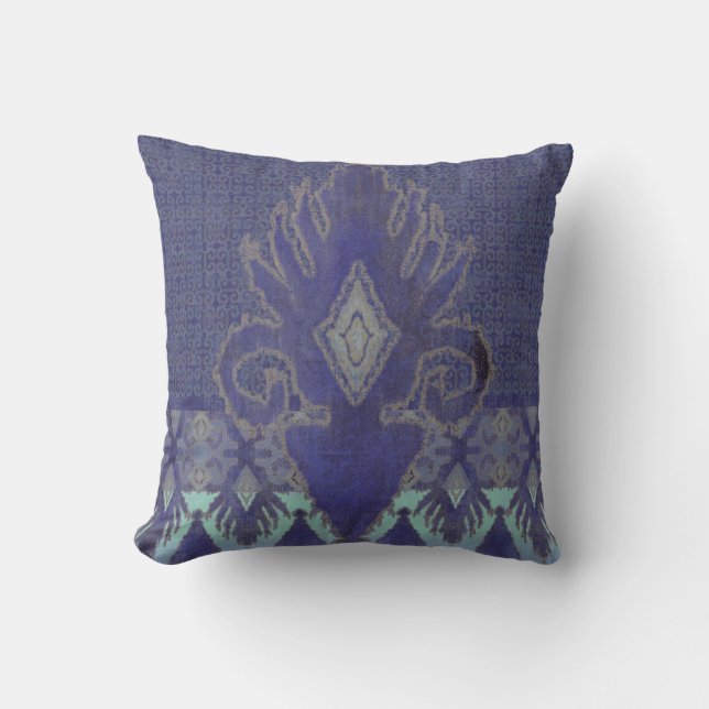 Stam- för mönsterAqua för IKAT geometrisk vintage Kudde (Framsida)