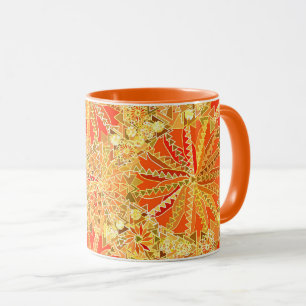 Stam- Mandalatryck, senapsgultt guld och orange Mugg