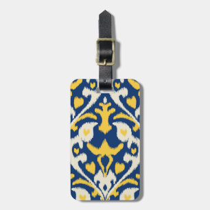 Stam- mönster för modern ikat för fantastgultblått bagagebricka