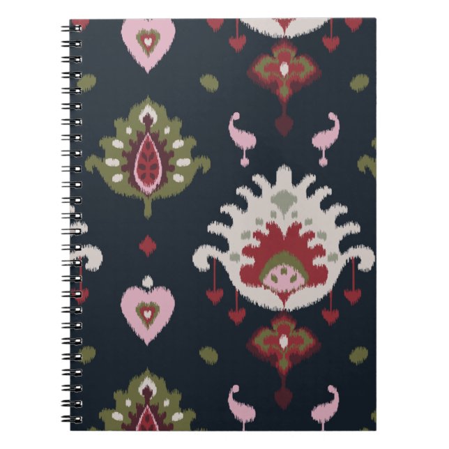 Stam- mönster för modern röd ikat för rosasvart anteckningsbok (Framsidan)