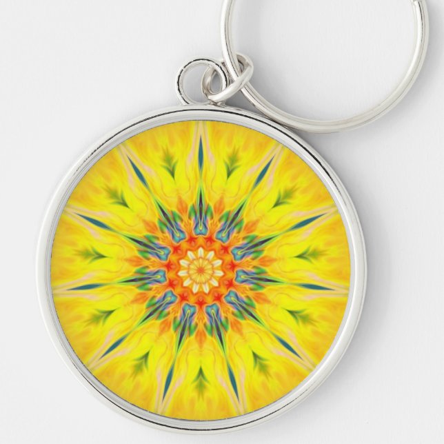 Stam- nyckel- Fractal Keychain för Rund Silverfärgad Nyckelring (Framsidan)