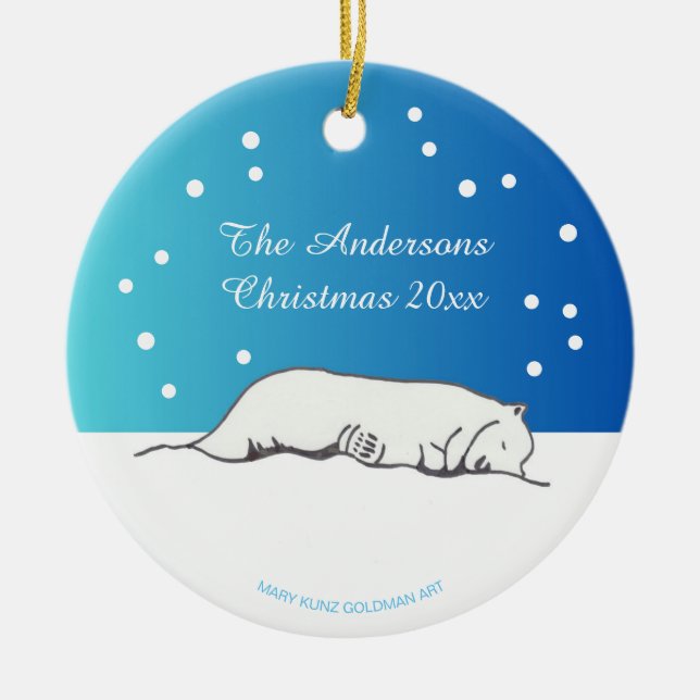 Stam- och Polar, handdränkt, originalkonst Julgransprydnad Keramik (Framsidan)