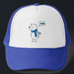 Stam Polar med kärlek-söt Keps<br><div class="desc">Cute Polar Bear Baseball & Truckerkepsar. Säg hej till vår Polar Bear Design! Den här AI-teckningen har en vacker polar med en blå halsduk, glatt hälsning med en "Hej" tal bubbla. Perfekt som baby-klänning, mugg, t-shirts med mera ger den här leksaken charm till vilken produkt som helst. Perfekt för babyduschar,...</div>