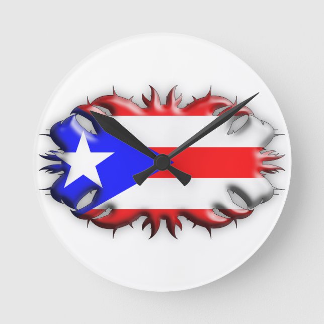 Stam- Puerto Rican flagga - Rund Klocka (Framsida)