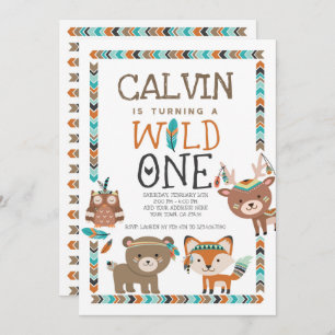 Stam- skogsmark, vild en, 1st födelsedag inbjudningar