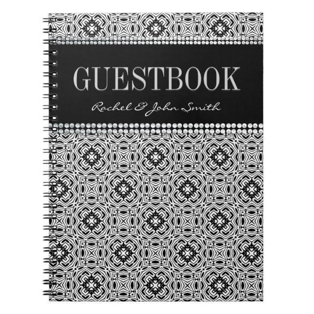Stam- svart anteckningsbok för vitdesignGuestbook (Framsidan)