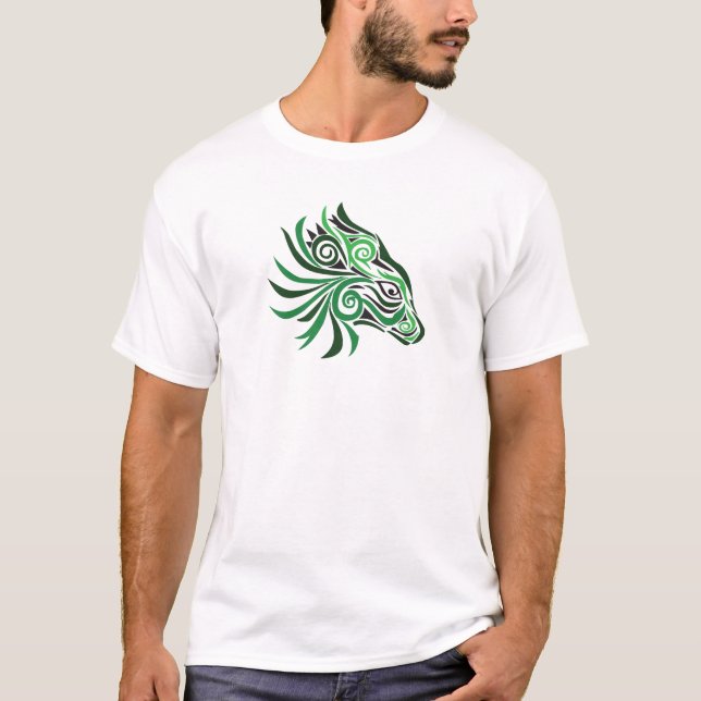 Stam- svart för hästtatueringgrönt tee shirt (Framsida)