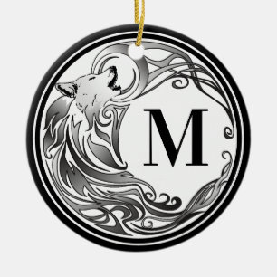 Stam- varg - skuggad Monogram Julgransprydnad Keramik