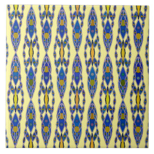 Stambatik - Stålblått, Grått och Gult Kakelplatta