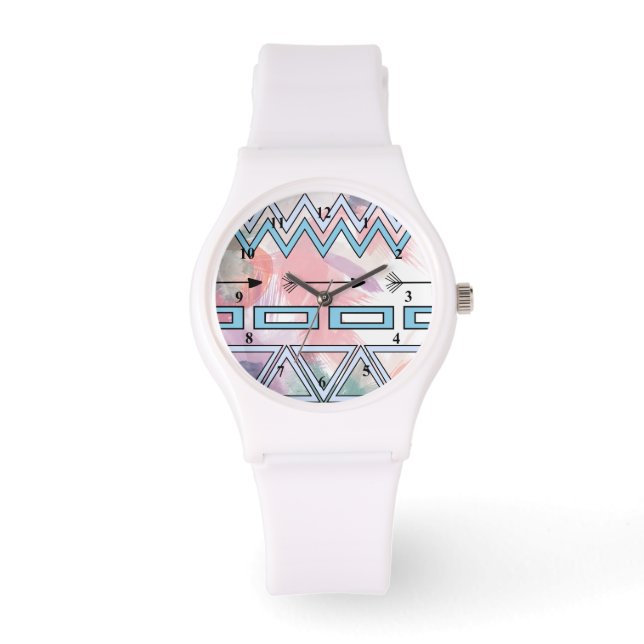 Stamfärgad aztec Geometric Art Watercolor Bakgrund Armbandsur (Framsida)