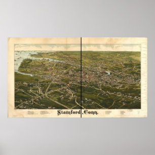 Stamford Connecticut 1883 antika panorama- karta Poster