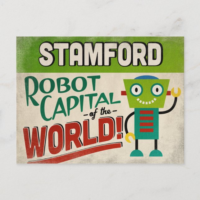 Stamford Connecticut Robot - Funny Vintage Vykort (Framsida)