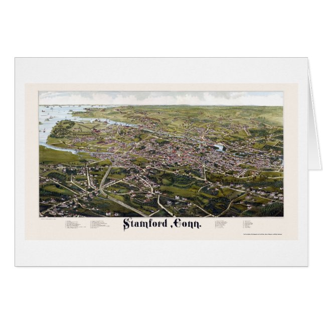 Stamford panorama- karta för CT - 1883 Hälsningskort (Framsidan Horizontal)