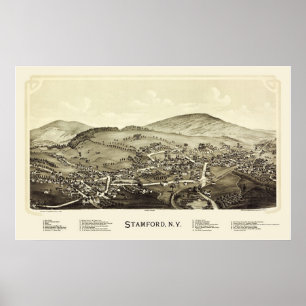 Stamford panorama- karta för NY - 1890 Poster