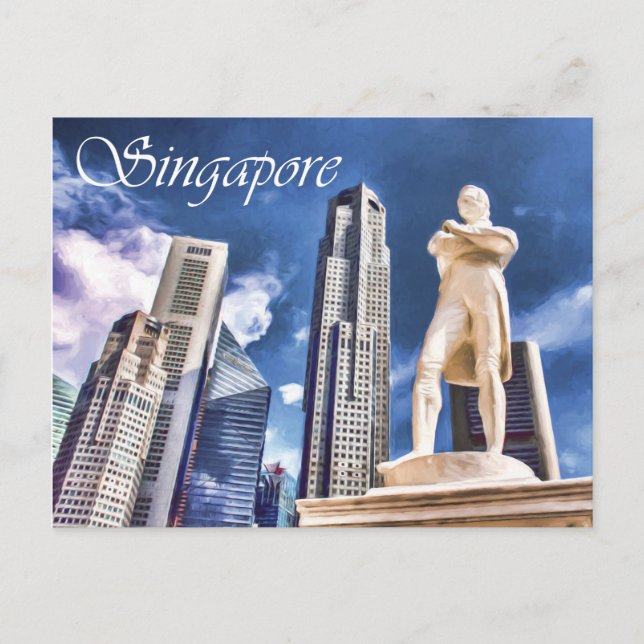 Stamford Raffles landningsplats och Statue Singapo Vykort (Framsida)